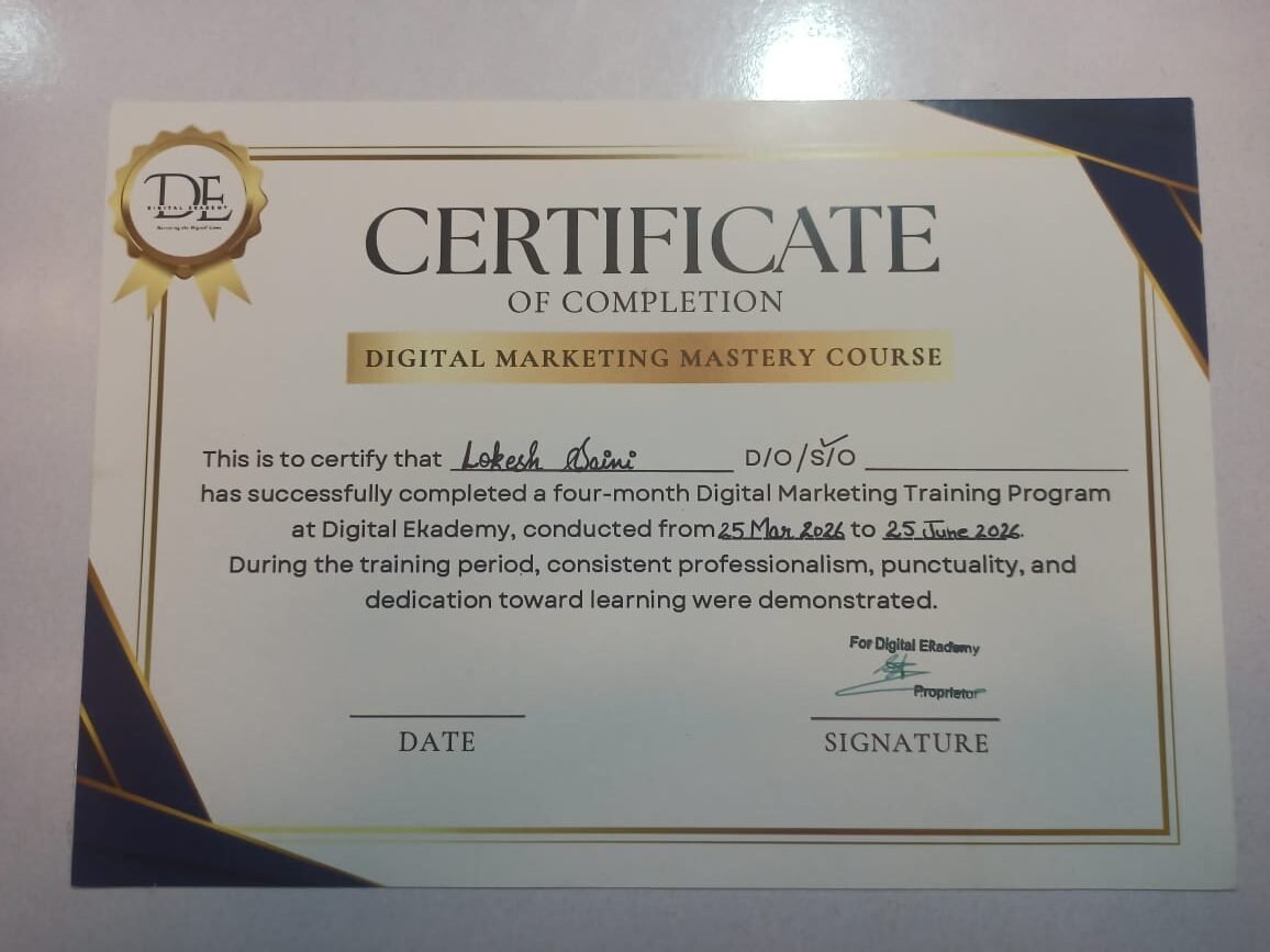 Digital Ekademy Course Certificate