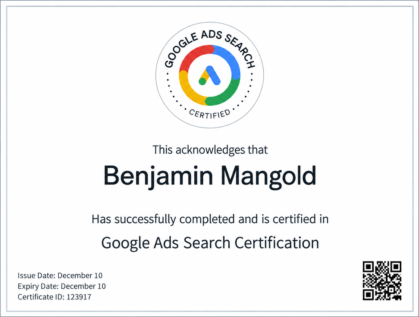 Google Ads Search Certificate