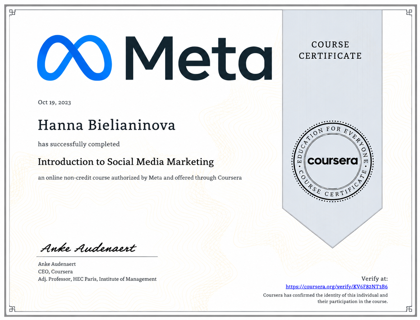 Meta Social Media Marketing Certificate